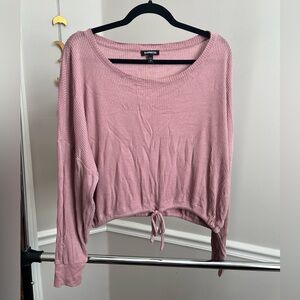 pink express tie-bottom long-sleeve top